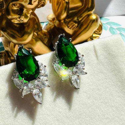 14Ct Green Sapphire Pear Cut Stud Earrings