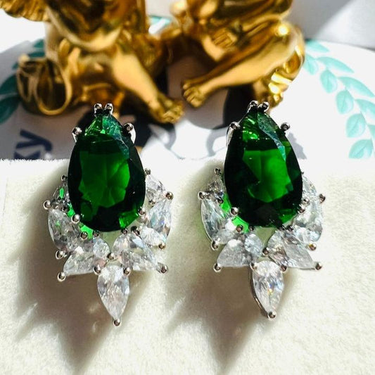 14Ct Green Sapphire Pear Cut Stud Earrings