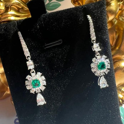 10Ct Green Sapphire Cushion Cut Drop Earrings