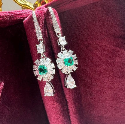 10Ct Green Sapphire Cushion Cut Drop Earrings