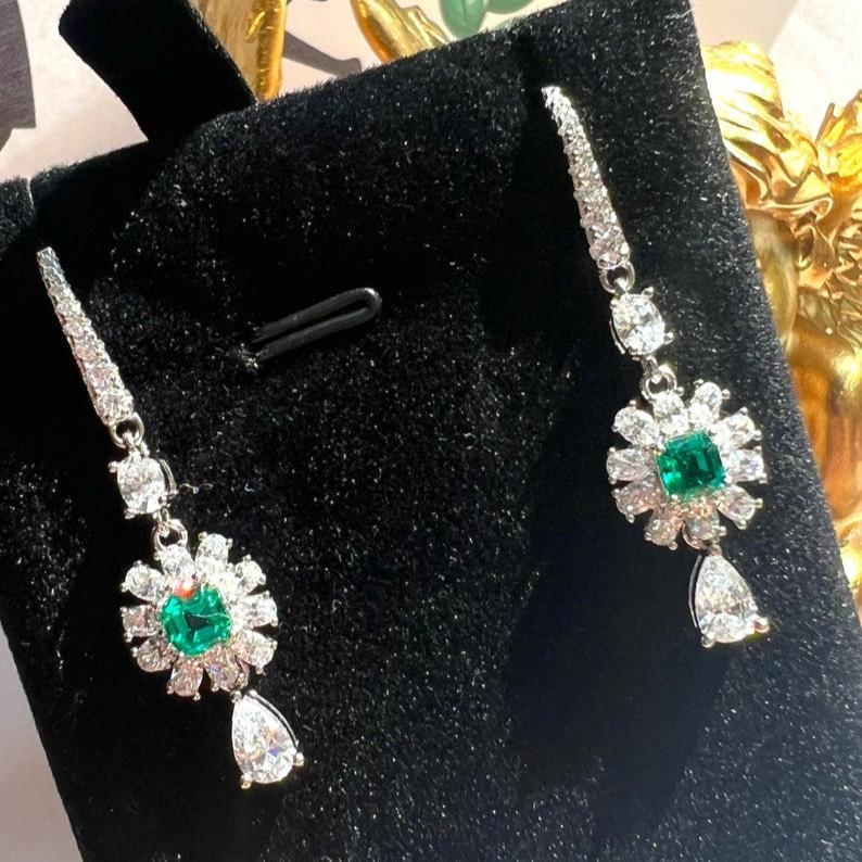 10Ct Green Sapphire Cushion Cut Drop Earrings