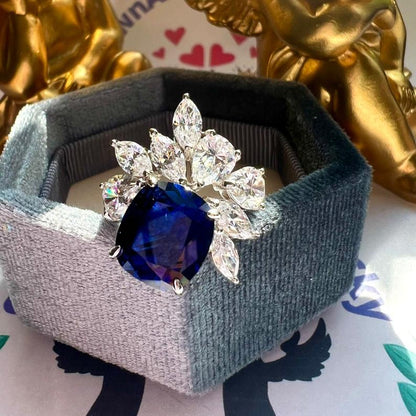 9Ct Blue Sapphire Cushion Cut Ring