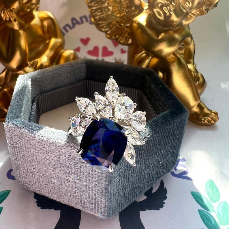 9Ct Blue Sapphire Cushion Cut Ring