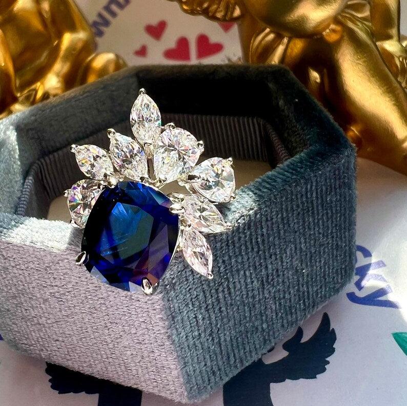 9Ct Blue Sapphire Cushion Cut Ring