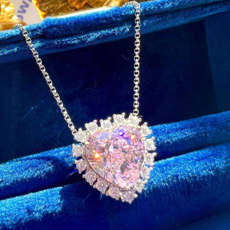 12Ct Pink Sapphire Heart Cut Necklace