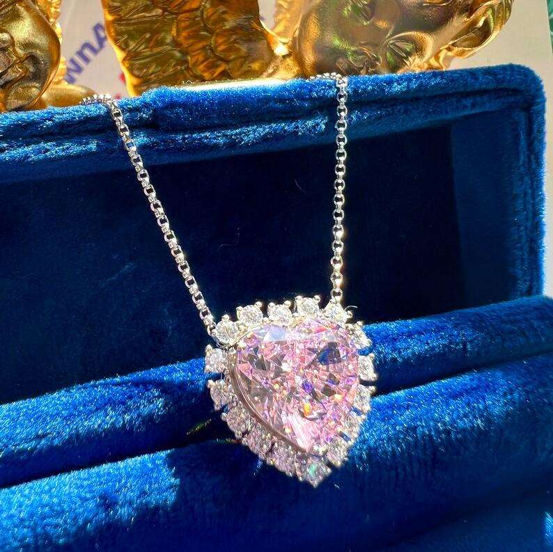 12Ct Pink Sapphire Heart Cut Necklace