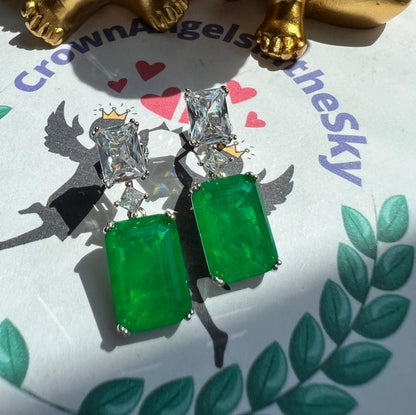 12Ct Green Sapphire Baguette Cut Drop Earrings