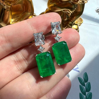 12Ct Green Sapphire Baguette Cut Drop Earrings