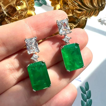 12Ct Green Sapphire Baguette Cut Drop Earrings