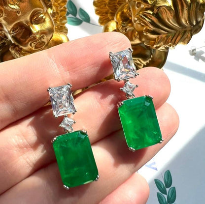 12Ct Green Sapphire Baguette Cut Drop Earrings