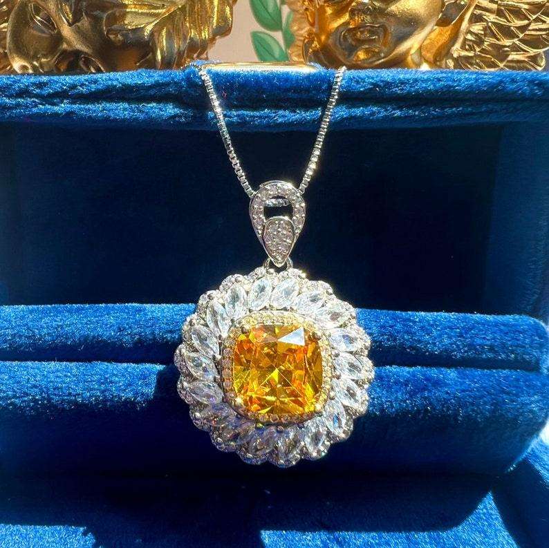 10Ct Yellow Sapphire Cushion Cut Necklace