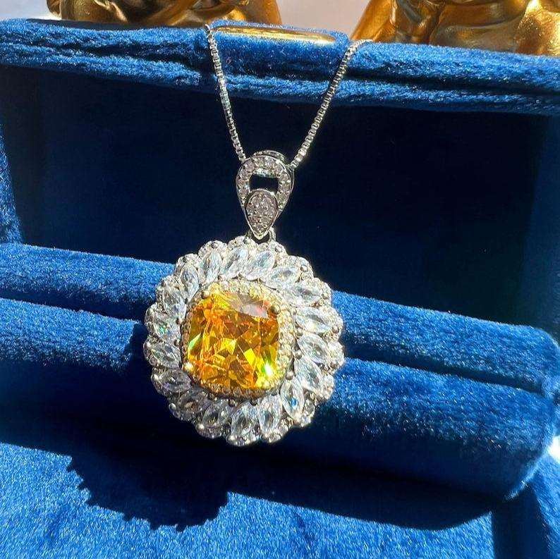 10Ct Yellow Sapphire Cushion Cut Necklace