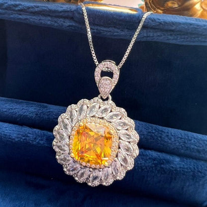 10Ct Yellow Sapphire Cushion Cut Necklace