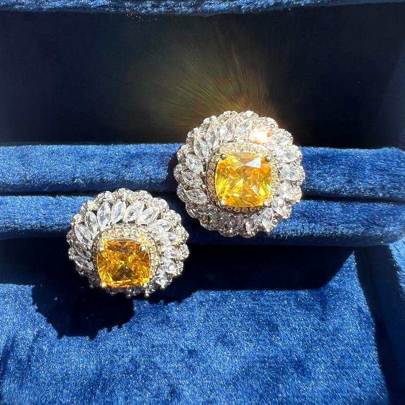 14Ct Yellow Sapphire Cushion Cut Stud Earrings