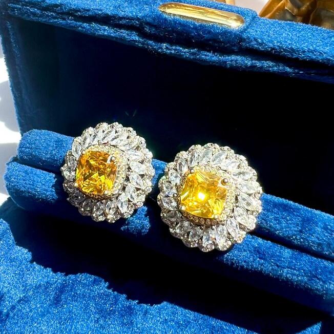 14Ct Yellow Sapphire Cushion Cut Stud Earrings