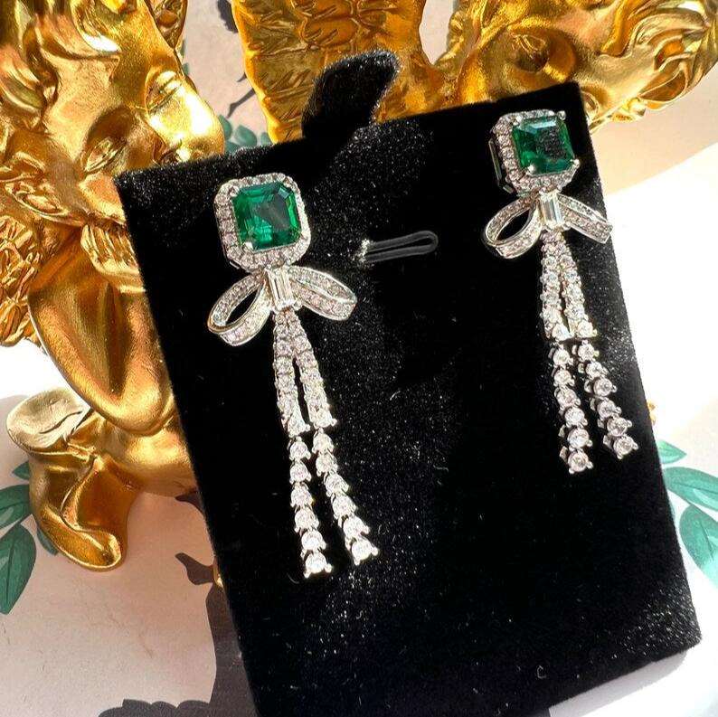 10Ct Green Sapphire Asscher Cut Drop Earrings