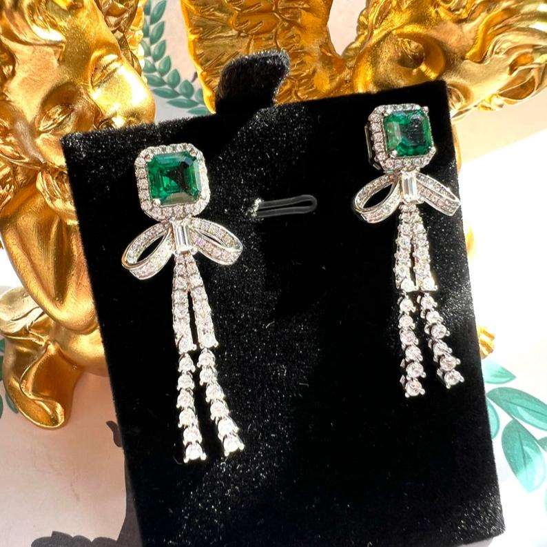 10Ct Green Sapphire Asscher Cut Drop Earrings