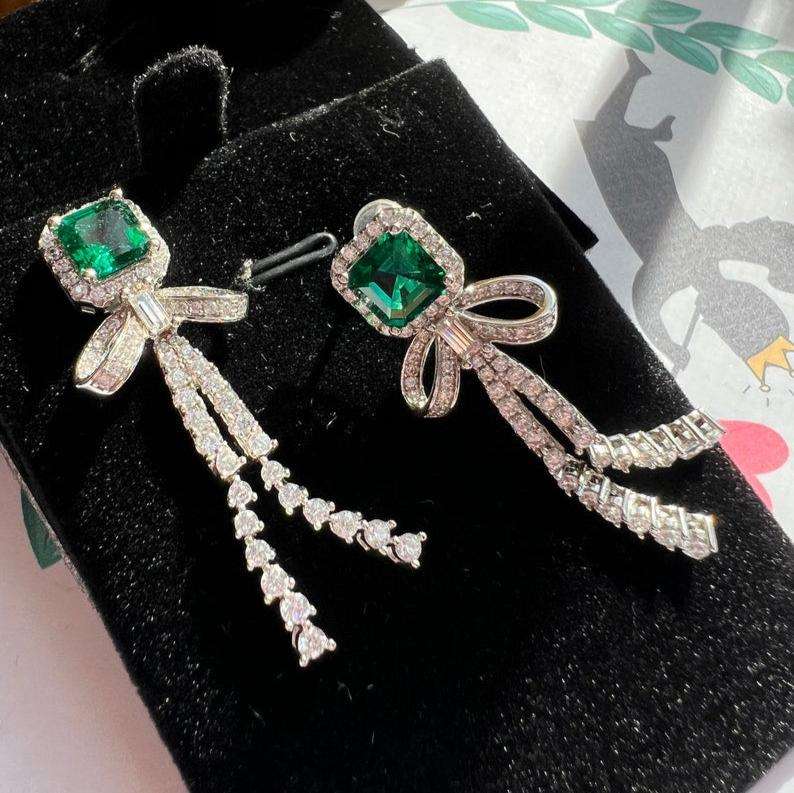 10Ct Green Sapphire Asscher Cut Drop Earrings