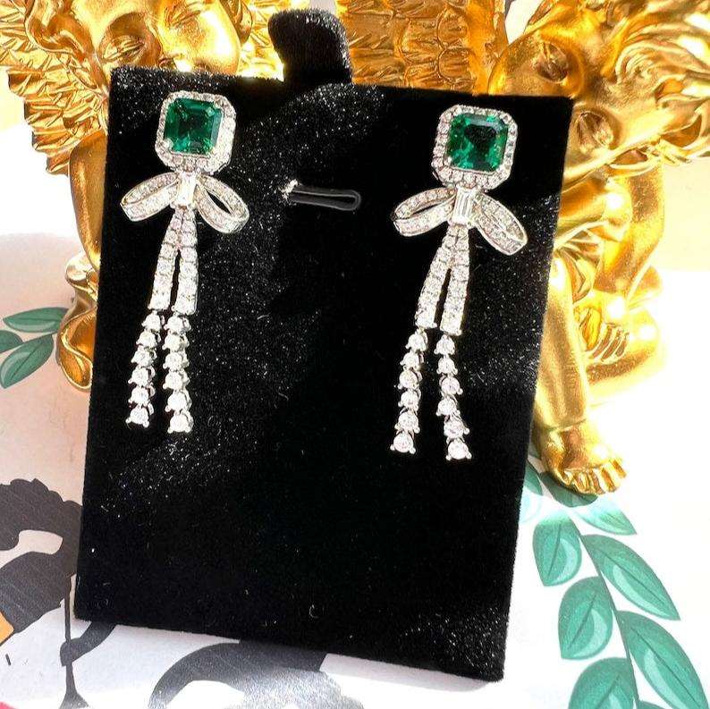 10Ct Green Sapphire Asscher Cut Drop Earrings