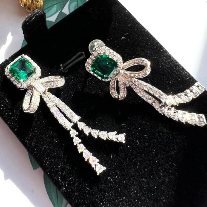 10Ct Green Sapphire Asscher Cut Drop Earrings