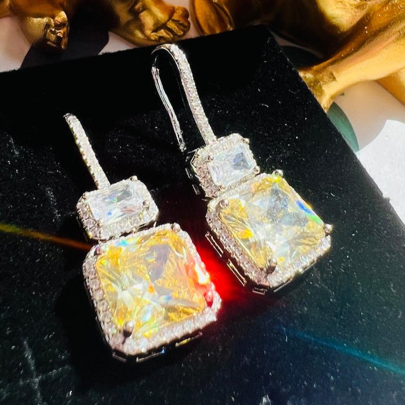 12Ct Yellow Sapphire Asscher  Cut Drop Earrings