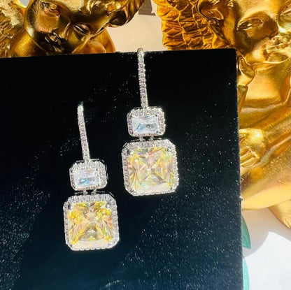 12Ct Yellow Sapphire Asscher  Cut Drop Earrings