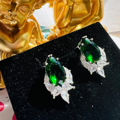 14Ct Green Sapphire Pear Cut Stud Earrings