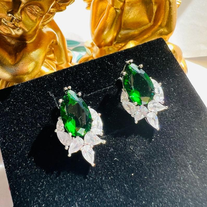 14Ct Green Sapphire Pear Cut Stud Earrings