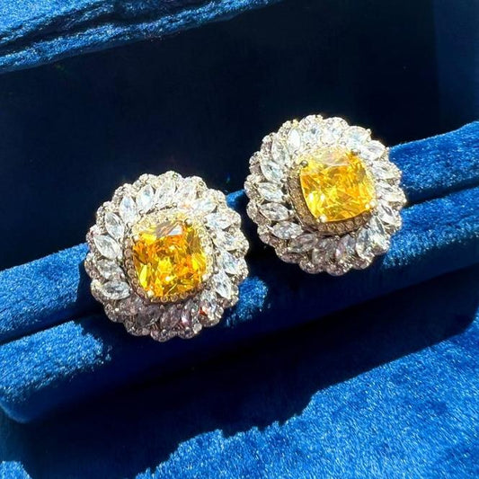 14Ct Yellow Sapphire Cushion Cut Stud Earrings