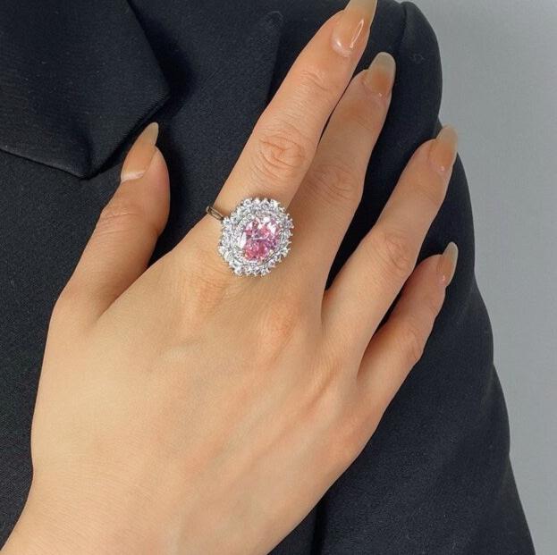 12Ct Pink Sapphire Oval Cut Engaement Ring