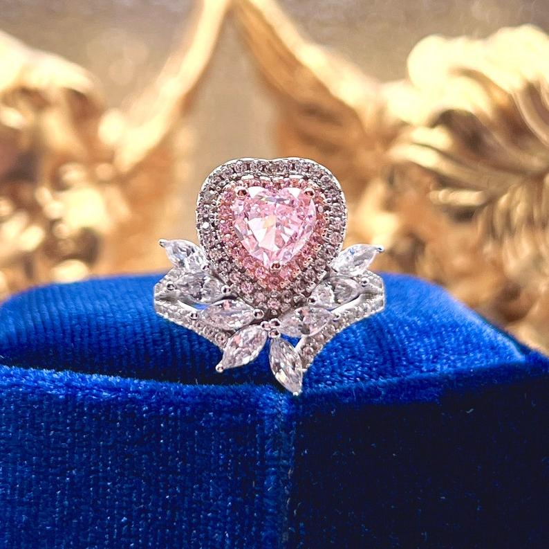 10Ct Pink Sapphire Heart Cut Ring