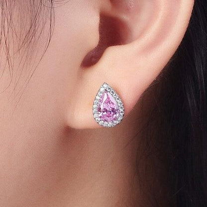 8Ct Pink Sapphire Pear Cut Stud Earrings