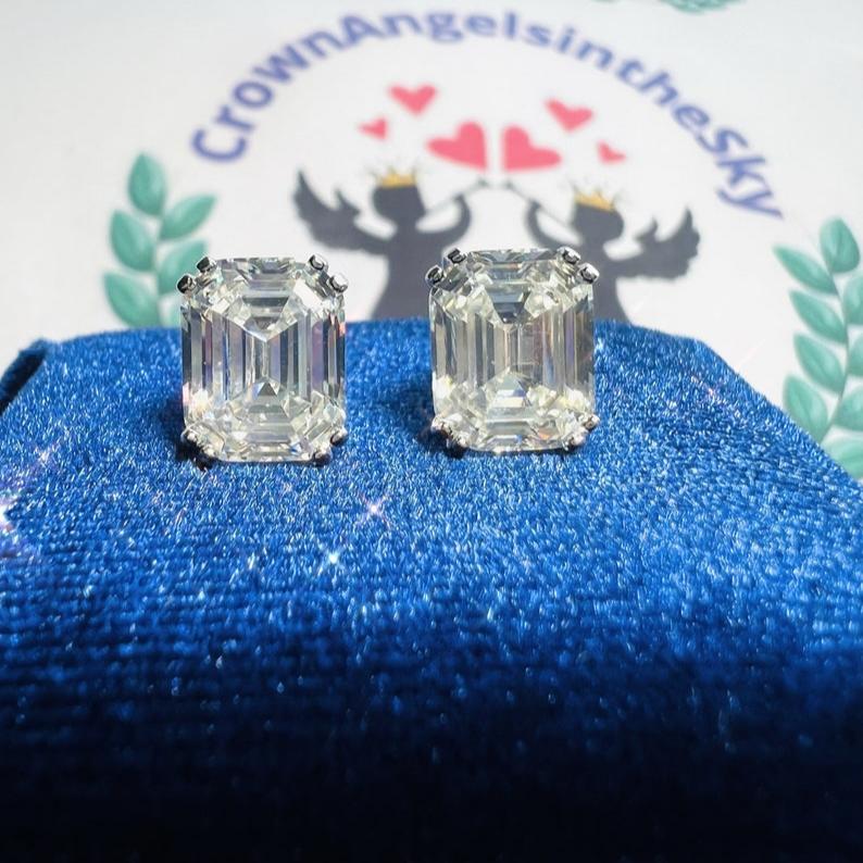 8Ct White Sapphire Asscher Cut Stud Earrings