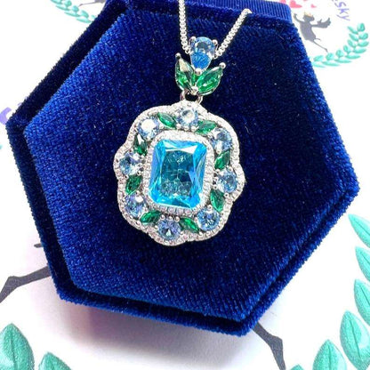 12Ct Blue Sapphire Cushion Cut Necklace