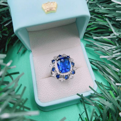 10Ct Blue Sapphire Cushion Cut Engagement Ring