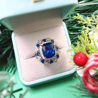 10Ct Blue Sapphire Cushion Cut Engagement Ring