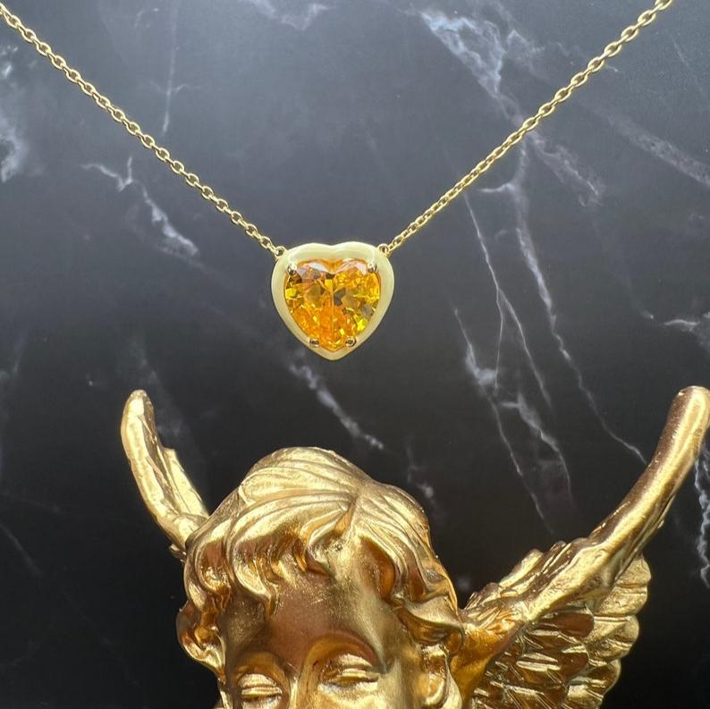 10Ct Yellow Sapphire Heart Cut Necklace