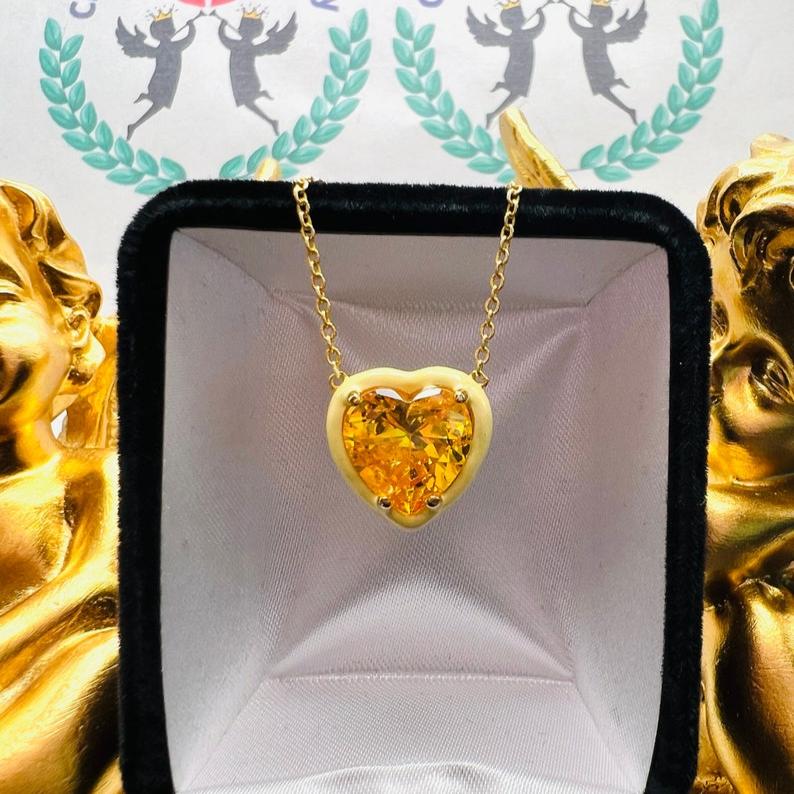 10Ct Yellow Sapphire Heart Cut Necklace