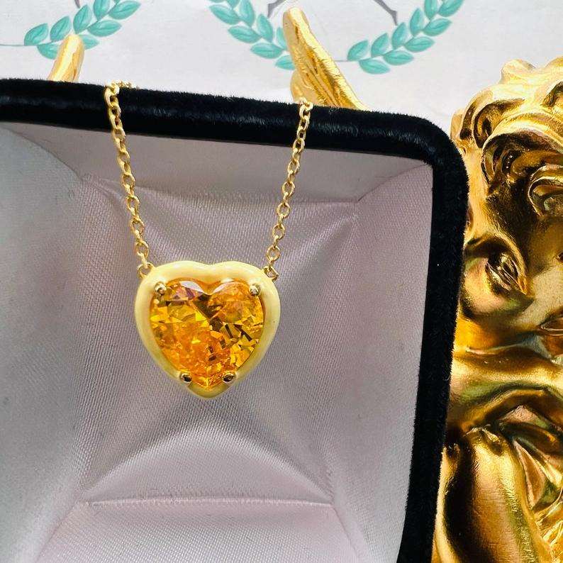 10Ct Yellow Sapphire Heart Cut Necklace