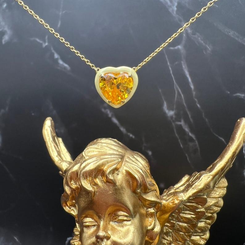 10Ct Yellow Sapphire Heart Cut Necklace