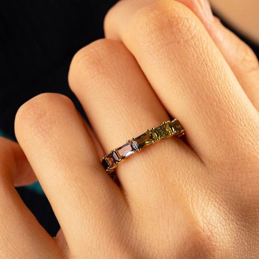 5Ct Rainbow Sapphire Baguette Cut Ring