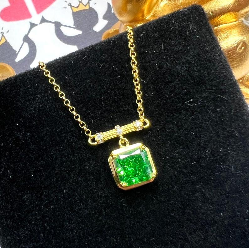 8Ct Green Sapphire Asscher Cut Necklace