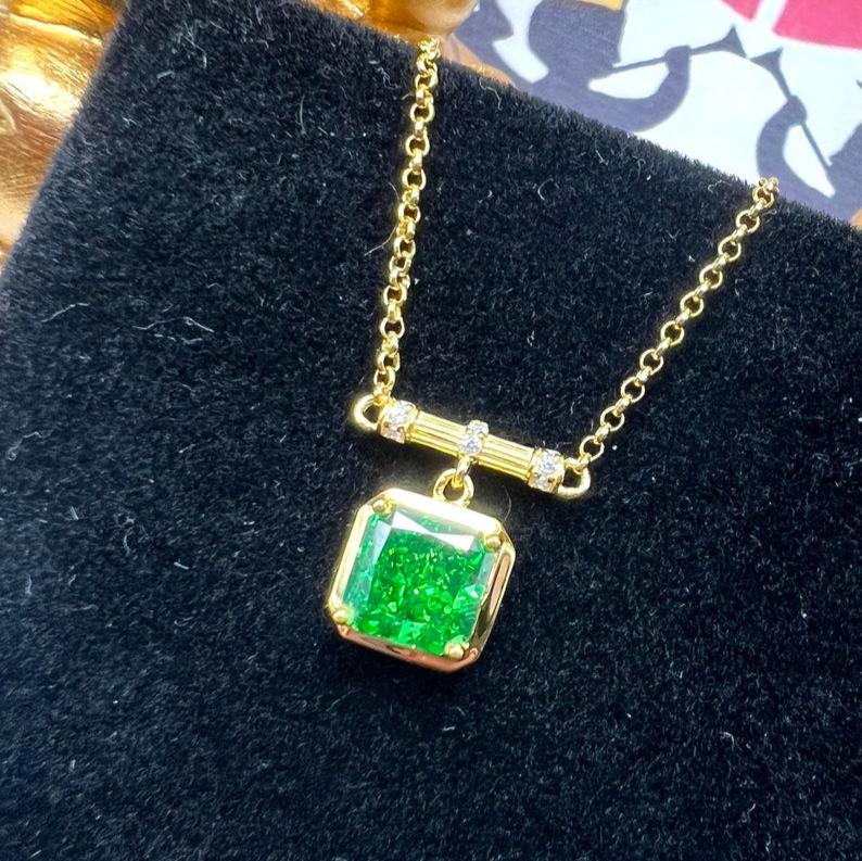 8Ct Green Sapphire Asscher Cut Necklace