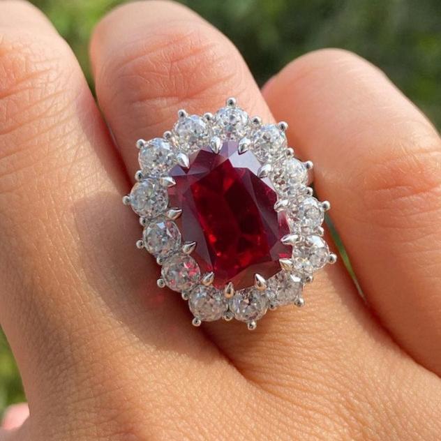 14Ct Red Sapphire Cushion Cut Ring