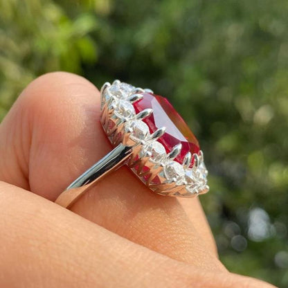 14Ct Red Sapphire Cushion Cut Ring