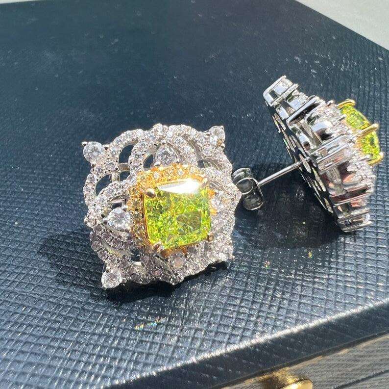 10Ct Yellow Sapphire Asscher Cut Stud Earrings