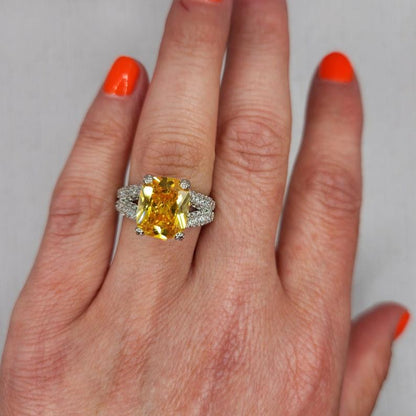 12Ct Yellow Sapphire Cushion Cut Ring