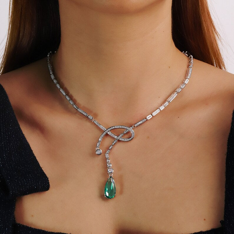 15Ct Green Sapphire Pear Cut Necklace