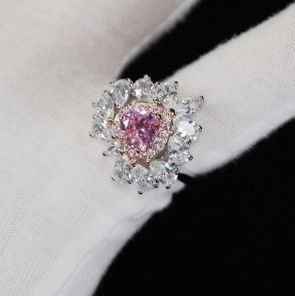 10Ct Pink&White Sapphire Heart Cut Wedding Ring