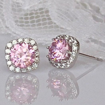 6Ct Pink Sapphire Round Cut Stud Earrings